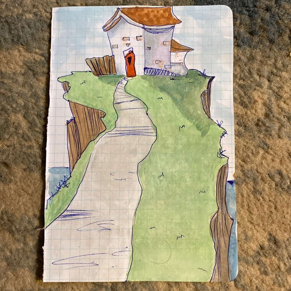 Drawing of a house on a mountain WATERCOLOR